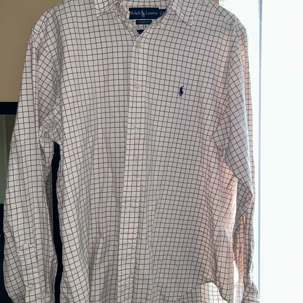 Ralph Lauren White and Green Button Down Shirt